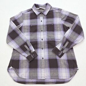 REI Cooperative Shirt Womens Large Purple Gray Plaid Flannel Button‎ Down Shirt